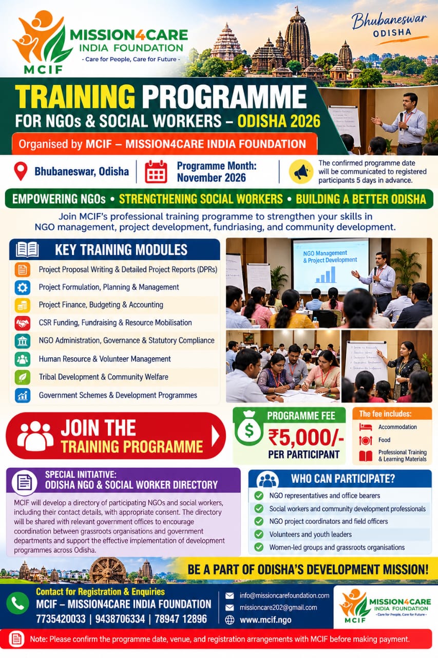 TRAINING PROGRAMME FOR NGOs & SOCIAL WORKERS – ODISHA 2026